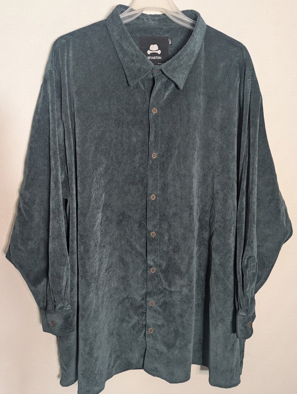 Winston Men's Pinwale Corduroy Button Down Shirt Teal Green Quiet Luxury 5XLT